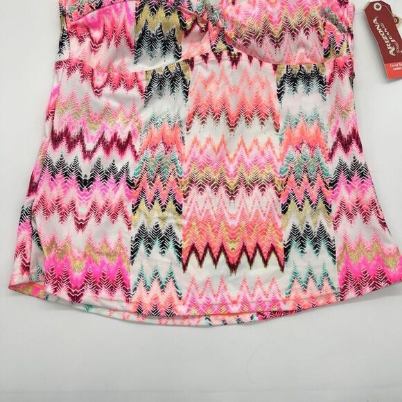 Arizona Jean Company Tankini Swimsuit Top Size Medium Bright Pink Black White - Picture 8 of 16